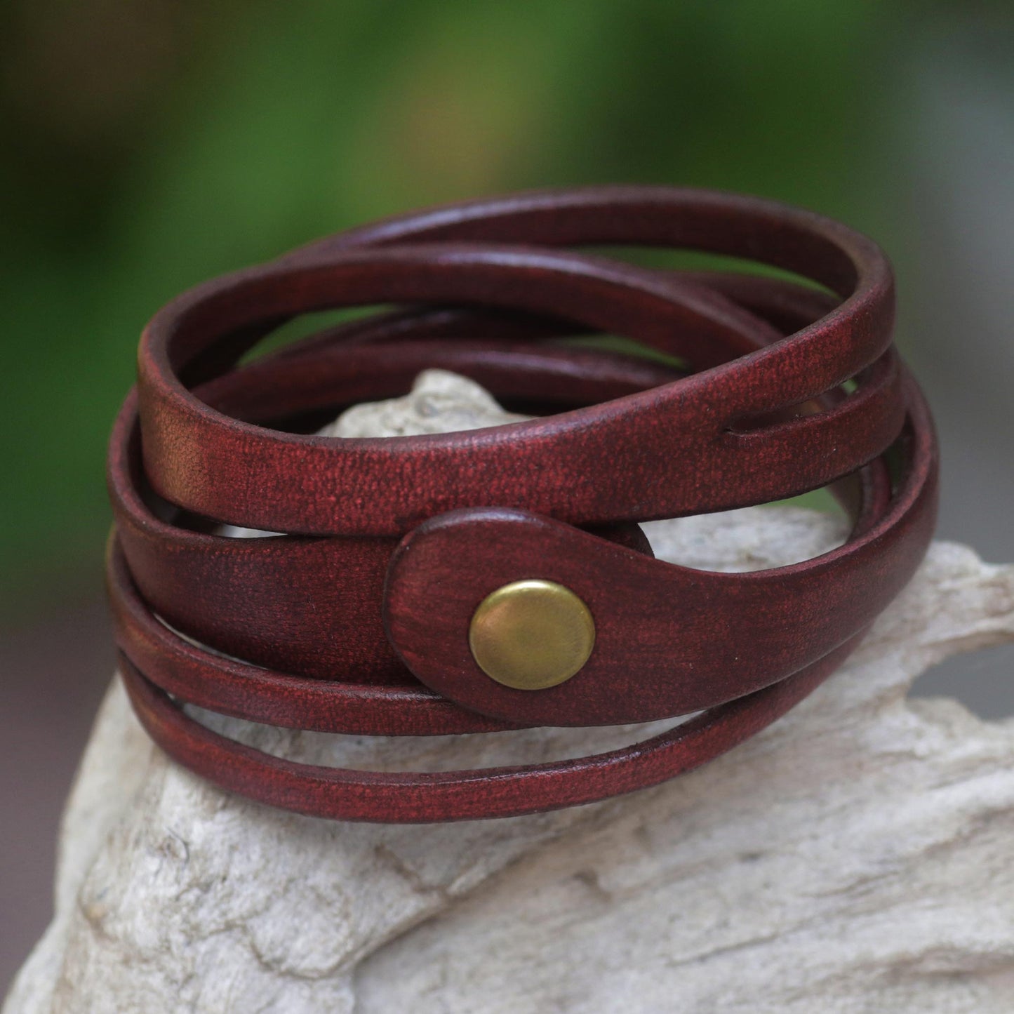 Crimson Whisper Artisan Crafted Red Leather Wrap Bracelet