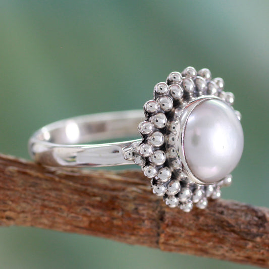 Kolkata Halo Artisan Crafted Sterling Silver Pearl Ring