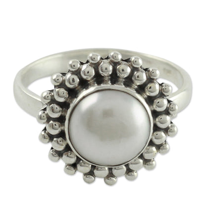 Kolkata Halo Artisan Crafted Sterling Silver Pearl Ring