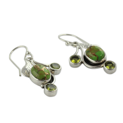 Dew Blossom Green Turquoise and Peridot Earrings from India