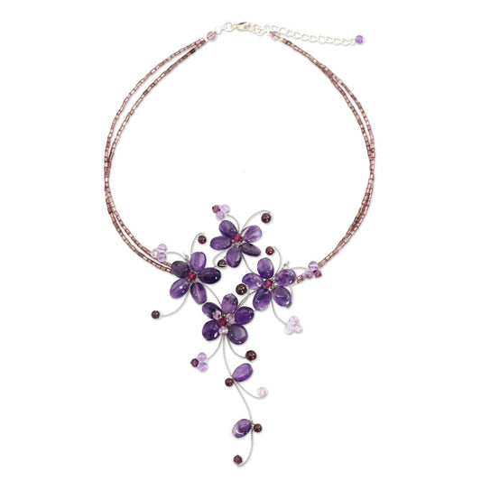 Refinement Amethyst Silver Beaded Necklace