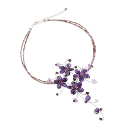 Refinement Amethyst Silver Beaded Necklace