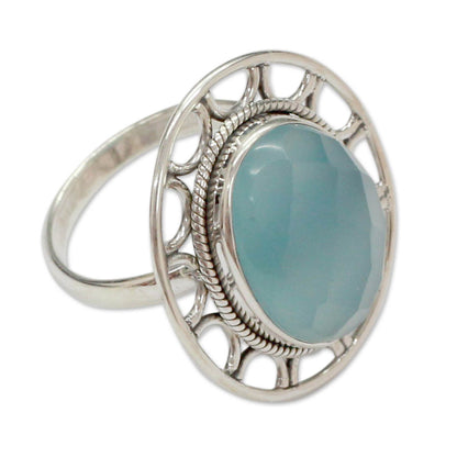 Mumbai Sky Modern Silver Ring with Blue Chalcedony