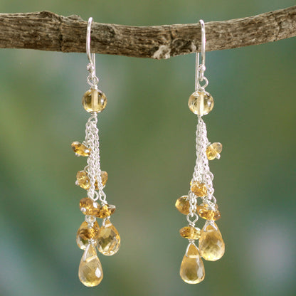 Golden Cascade Citrine & Silver Earrings