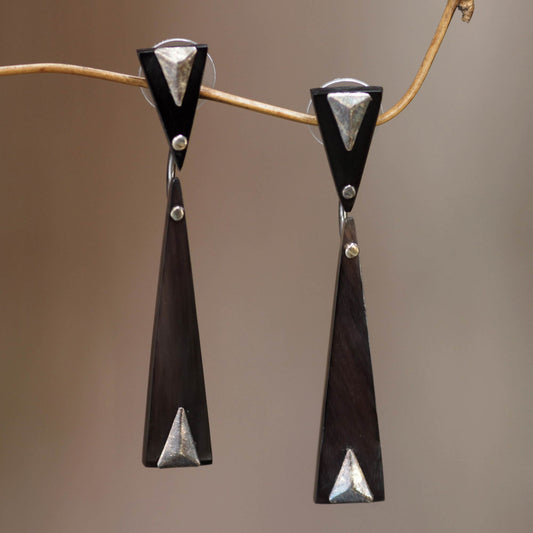 Black Mountain Handcrafted Silver Accent Earrings with Water Buffalo Horn