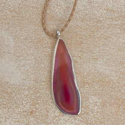 Uniquely Pink Agate and Sterling Silver on Leather Necklace