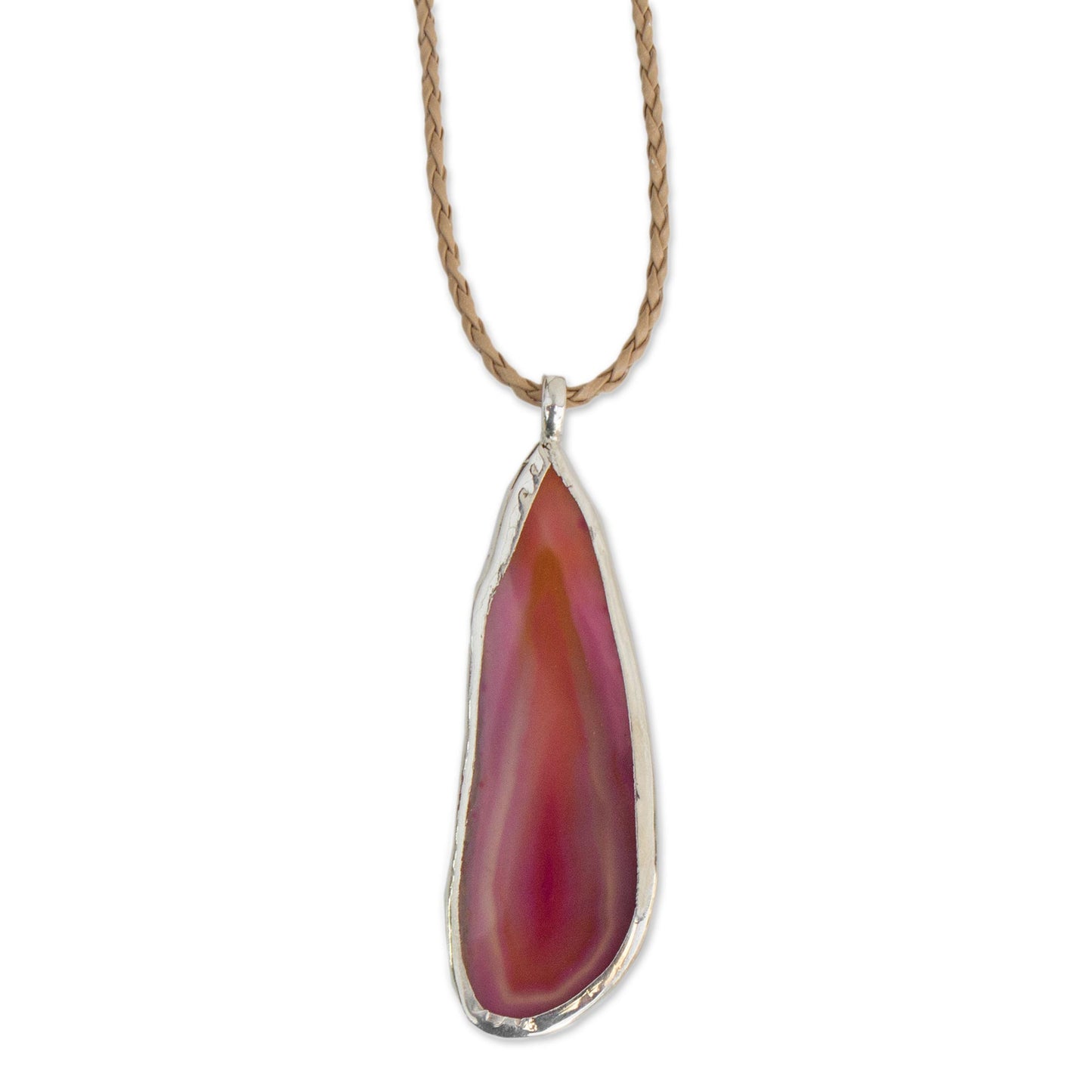 Uniquely Pink Agate and Sterling Silver on Leather Necklace