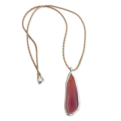 Uniquely Pink Agate and Sterling Silver on Leather Necklace