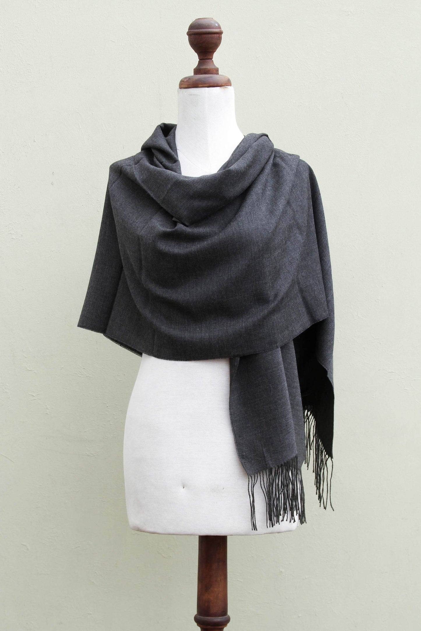 Night in Lima Handwoven Dark Gray Alpaca Blend Shawl