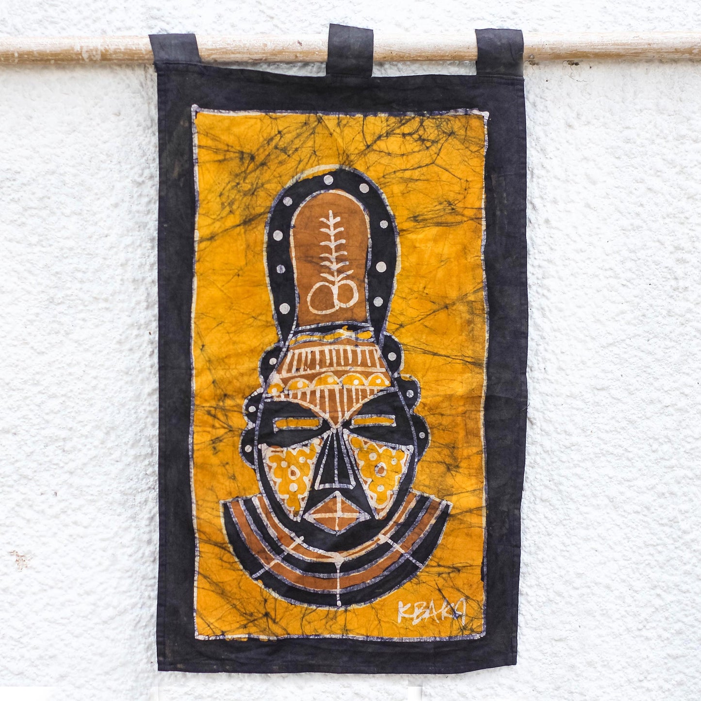 Aya African Mask Brown and Yellow African Mask Cotton Batik Wall Hanging