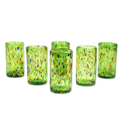 Lime Rainbow Raindrops Hand Crafted Blown Glass Tumblers (set of 6)