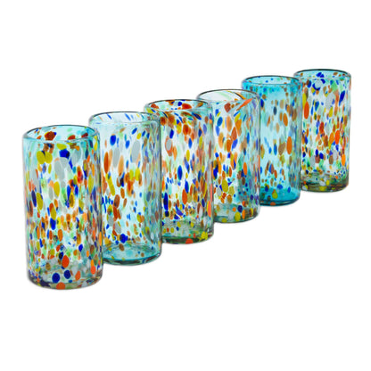 Sky Rainbow Raindrops Hand Crafted Blown Glass Tumblers (set of 6)