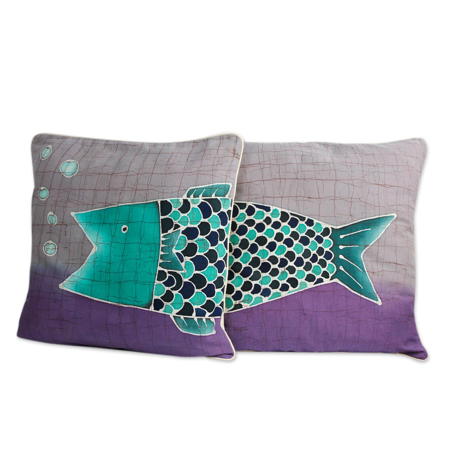 Lucky Thai Fish Handmade Cotton Batik Cushion Covers (Pair)