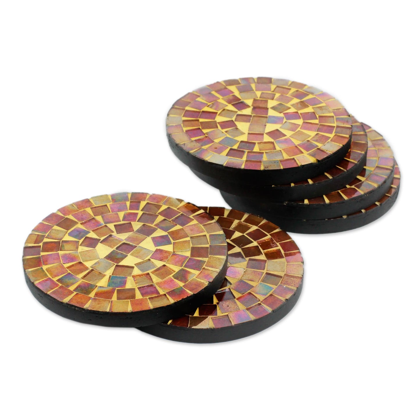 Earth's Vanity Round Glass Tile Coasters Handcrafted in India (set of 6)