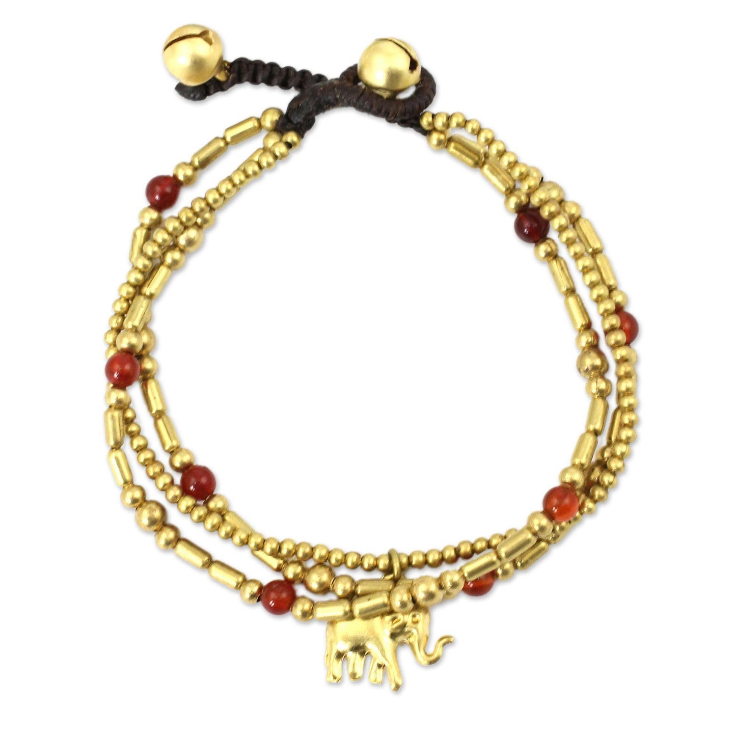 Elephant Charm Carnelian & Brass Bracelet