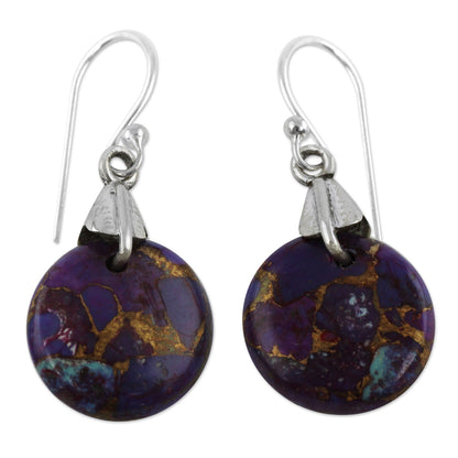 Purple Turquoise Moon & Sterling Silver Dangle Earrings