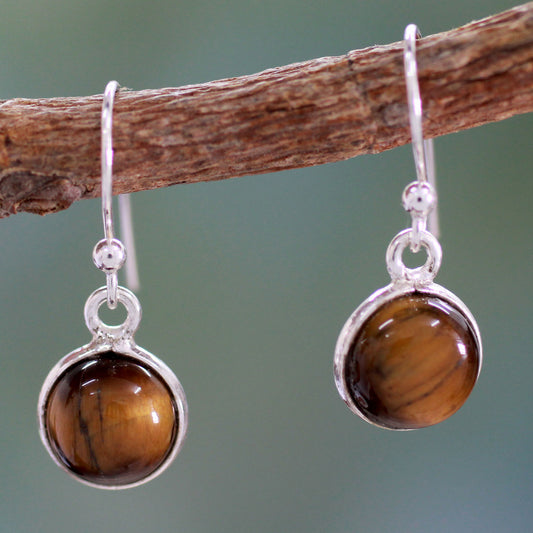 Lucky Hunch Tiger's Eye Silver Dangle Earrings