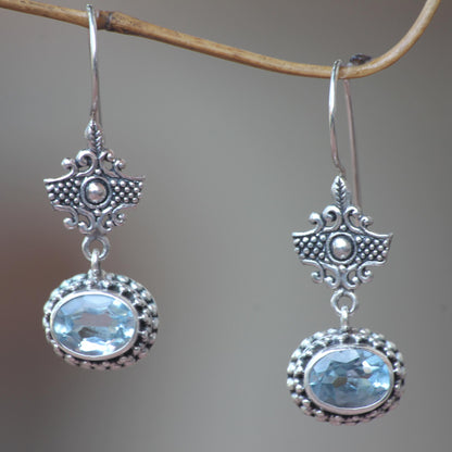 Serene Gaze Handcrafted Blue Topaz and Sterling Silver Earrings