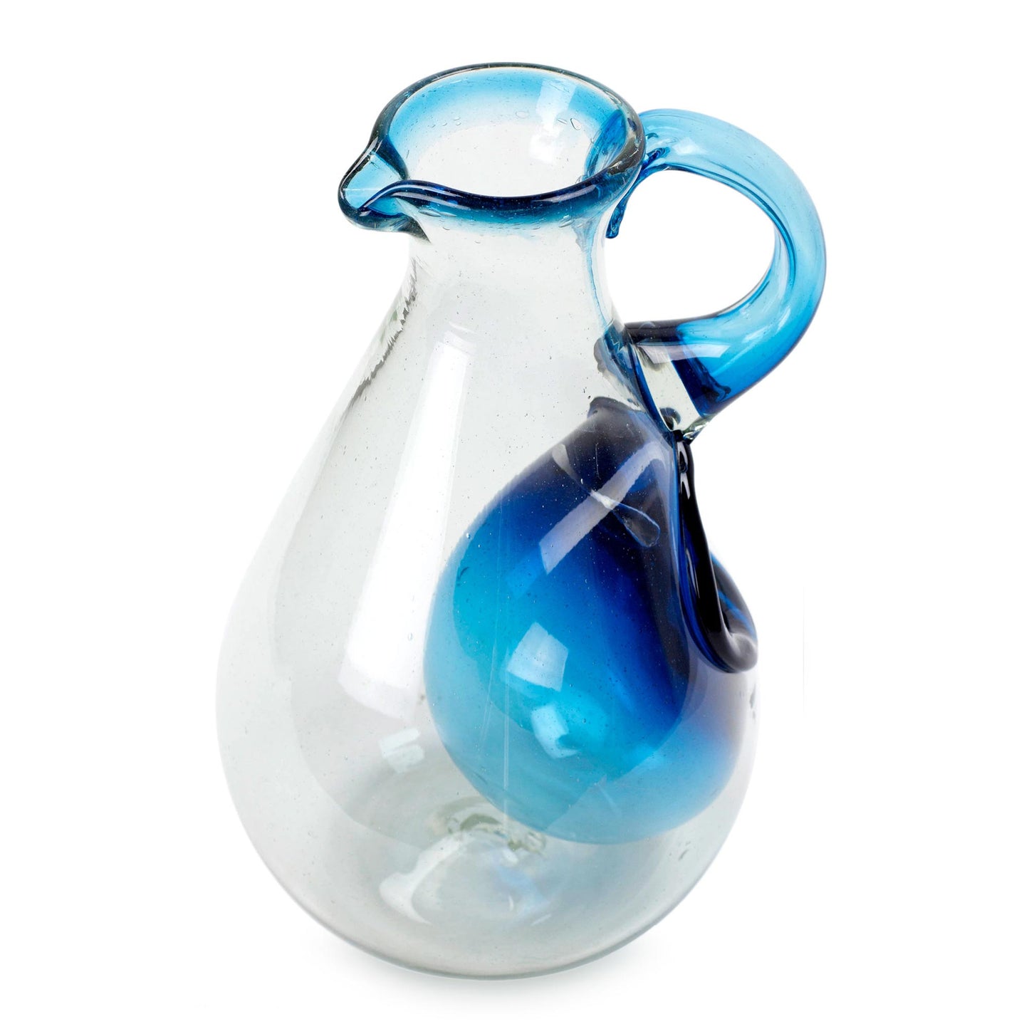 Fresh Caribbean Hand Made Blown Glass Pitcher with Ice Chamber