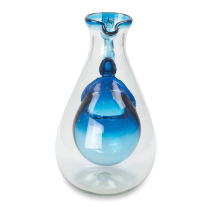 Fresh Caribbean Hand Made Blown Glass Pitcher with Ice Chamber