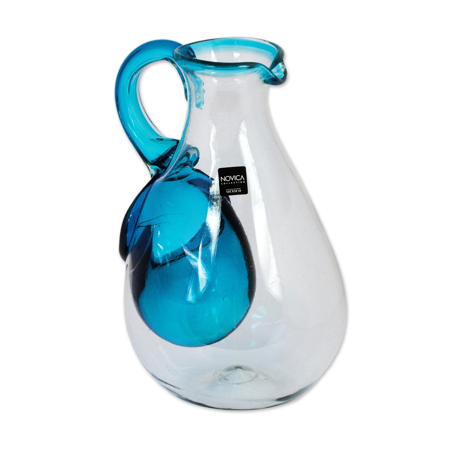 Fresh Caribbean Hand Made Blown Glass Pitcher with Ice Chamber