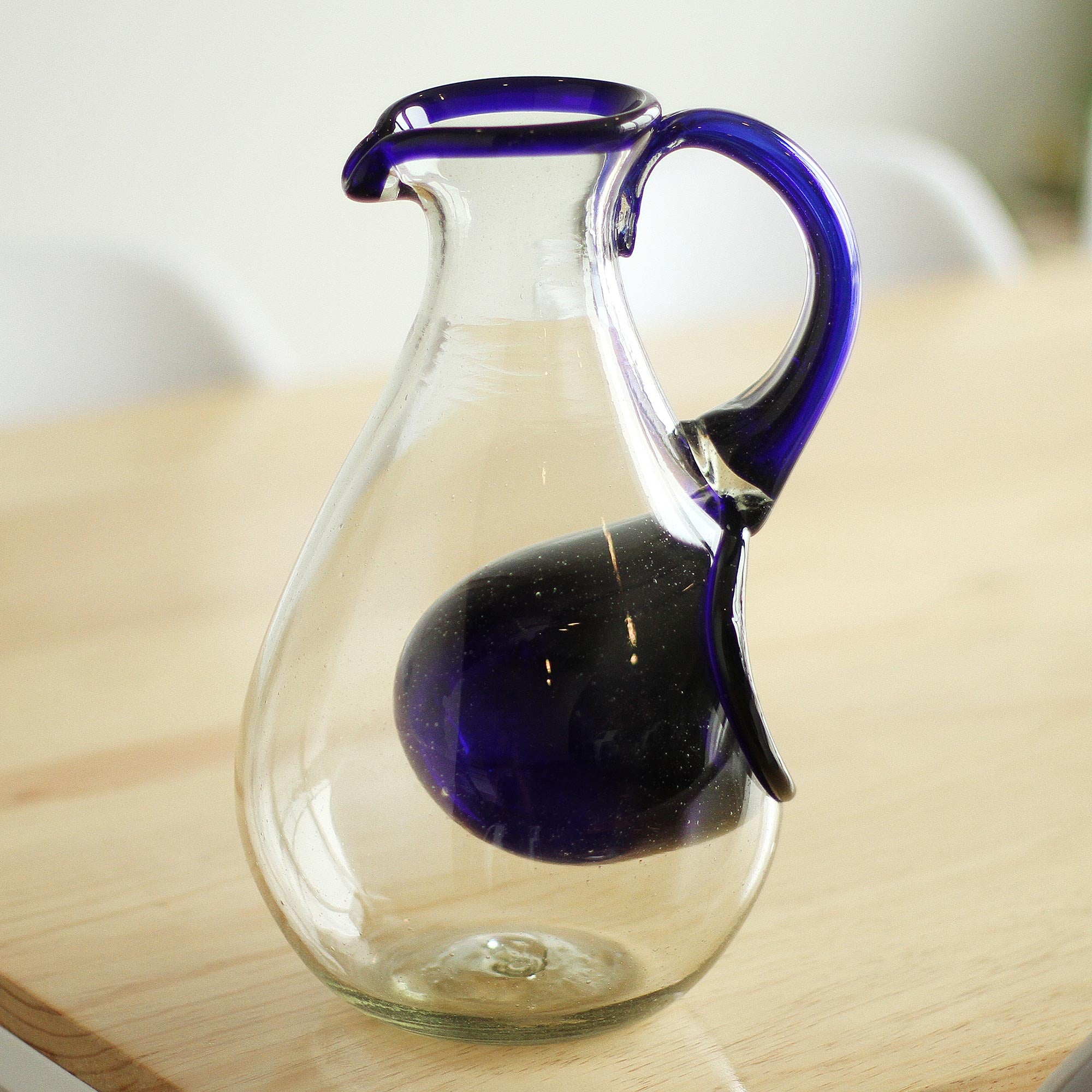 Fresh Ocean Hand Made Pitcher with Ice Chamber Blown Glass Art ...