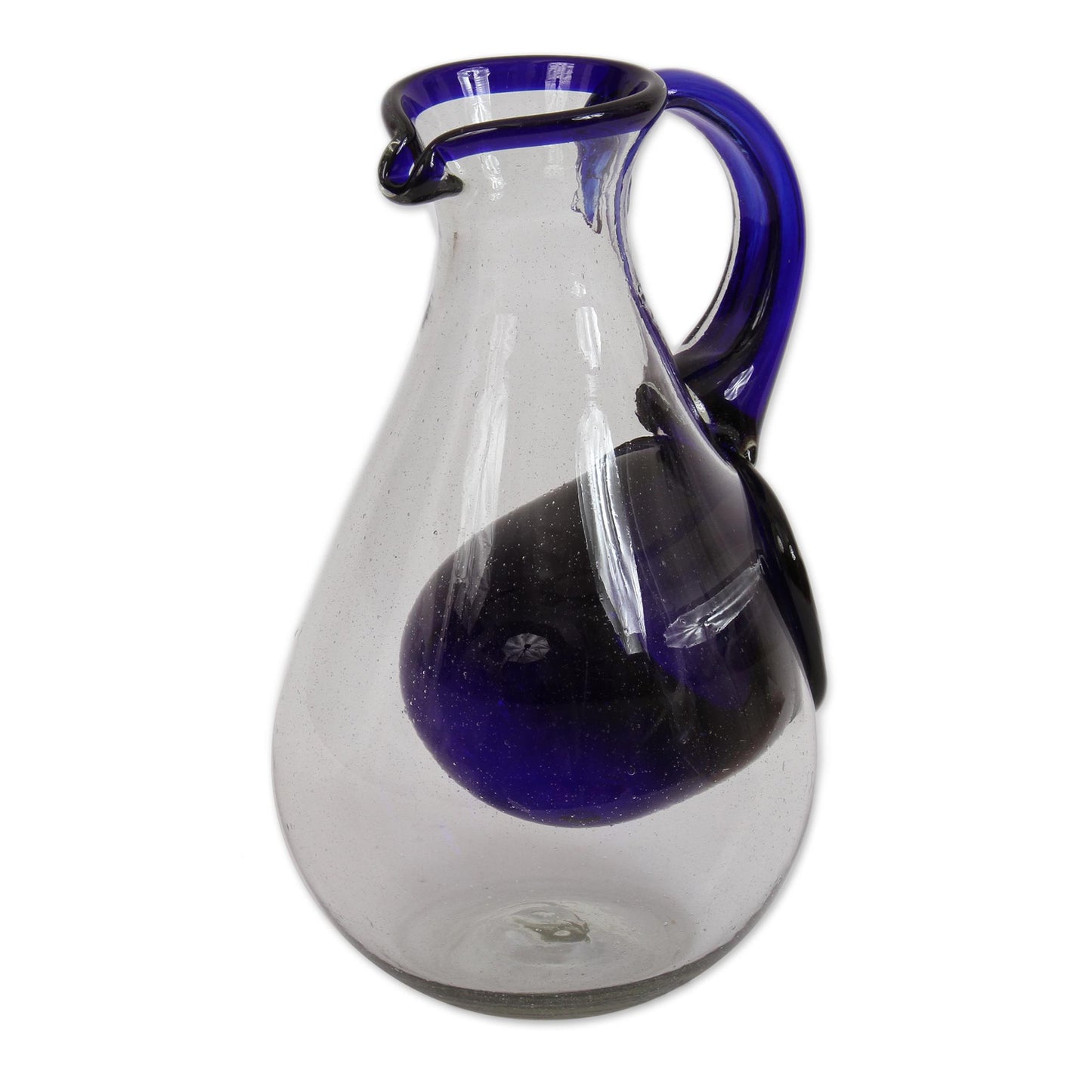 Fresh Ocean Hand Made Pitcher with Ice Chamber Blown Glass Art