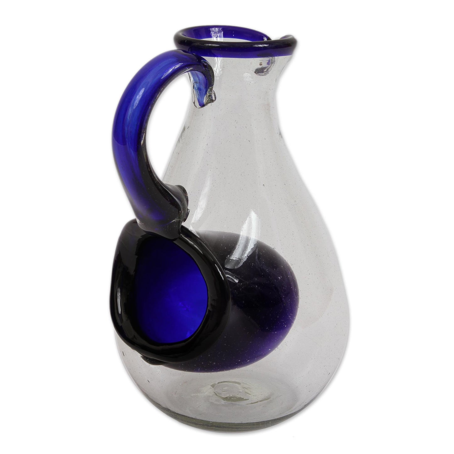 Fresh Ocean Hand Made Pitcher with Ice Chamber Blown Glass Art