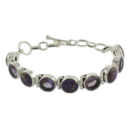 Spiritual Friendship Amethyst and Purple Turquoise Sterling Silver Bracelet