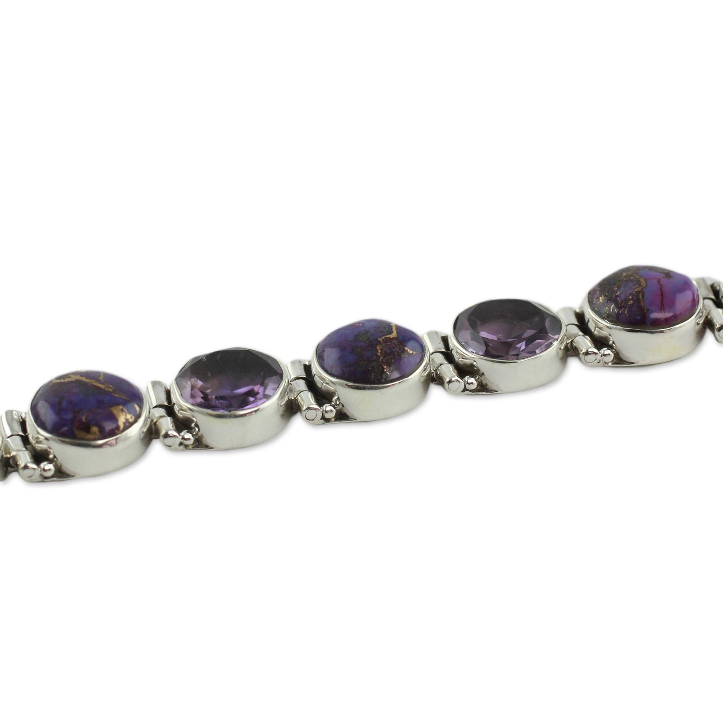 Spiritual Friendship Amethyst and Purple Turquoise Sterling Silver Bracelet