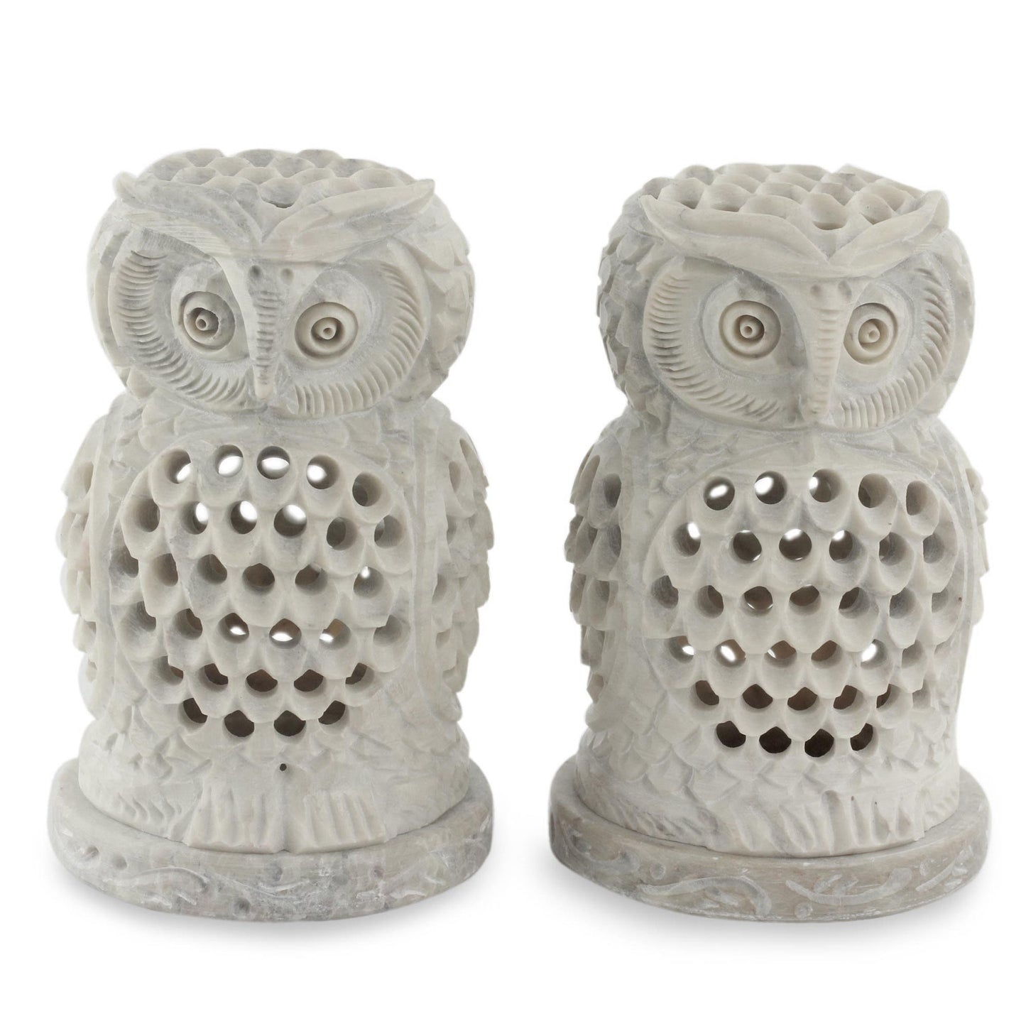 Lucky Owls Handcrafted Natural Soapstone Candleholders