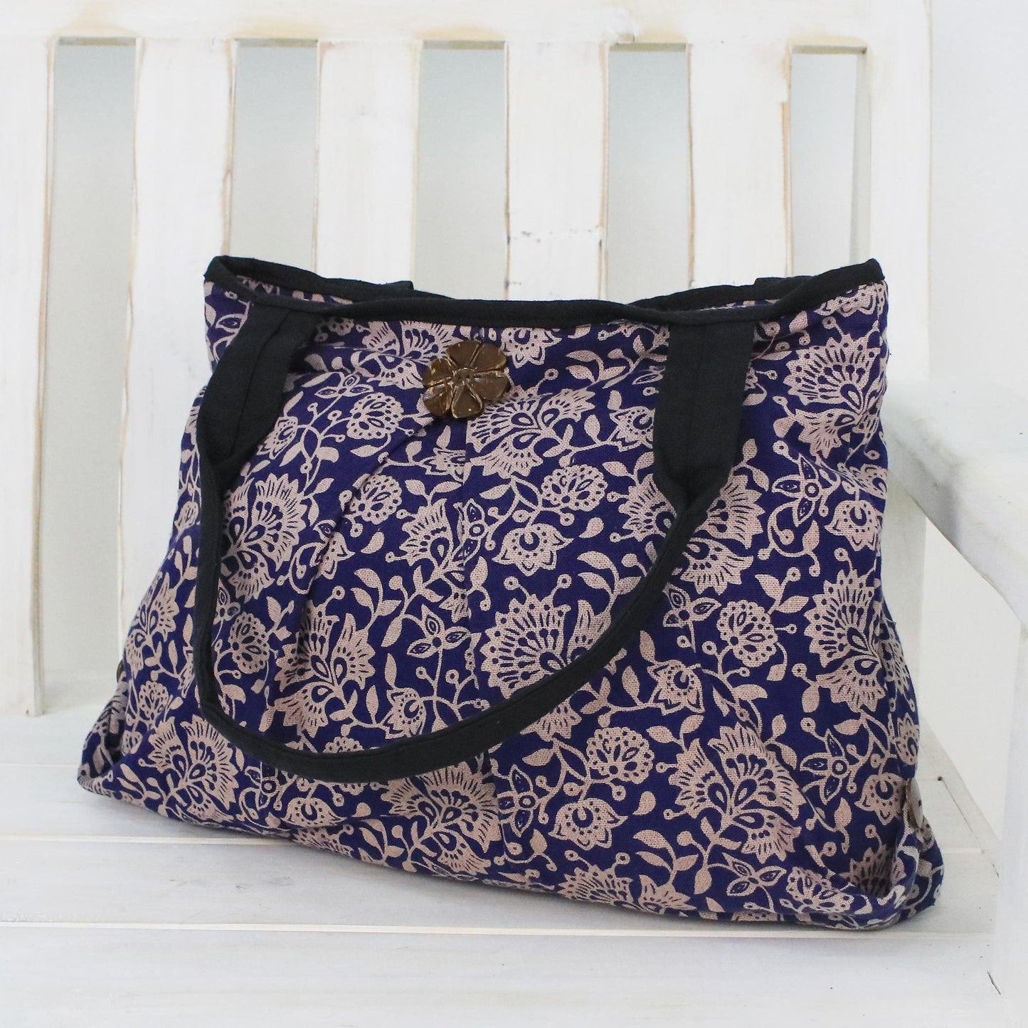 NOVICA - Blue Cotton Handcrafted Shoulder Bag