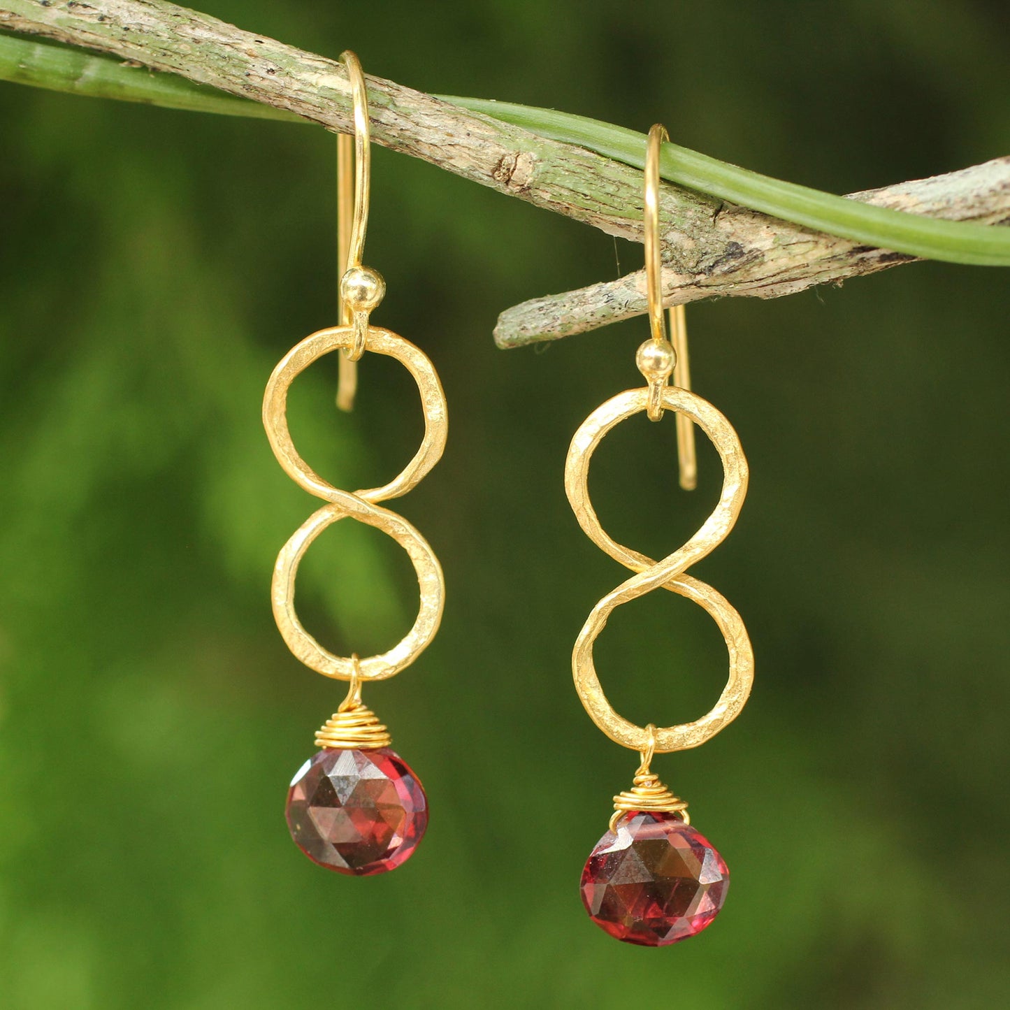 Red Infinity 24k Gold Plated Garnet Dangle Earrings