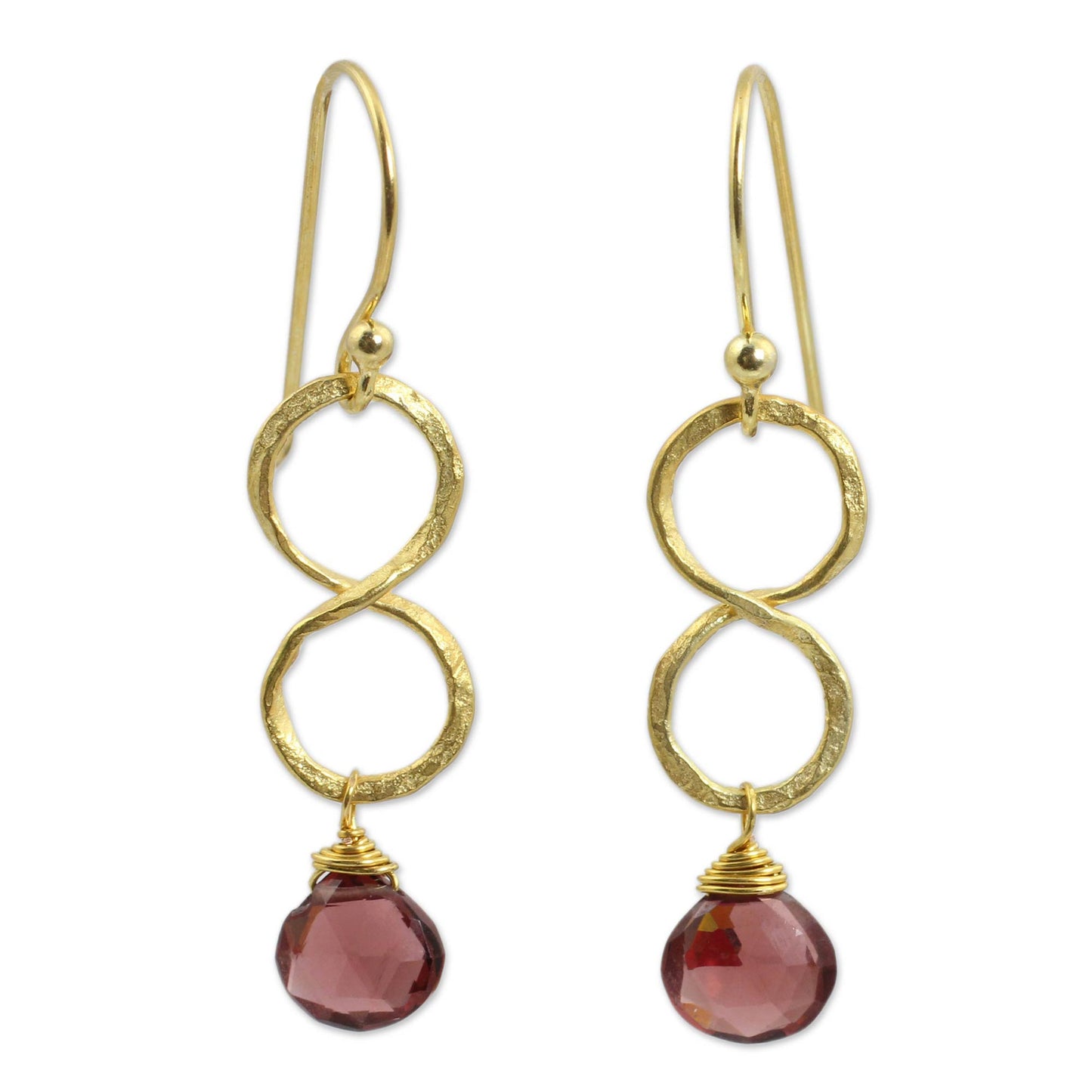 Red Infinity 24k Gold Plated Garnet Dangle Earrings