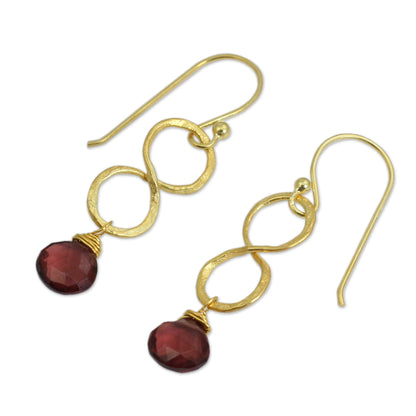 Red Infinity 24k Gold Plated Garnet Dangle Earrings