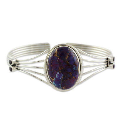 Violet Island Amethyst and Composite Turquoise Silver Cuff Bracelet