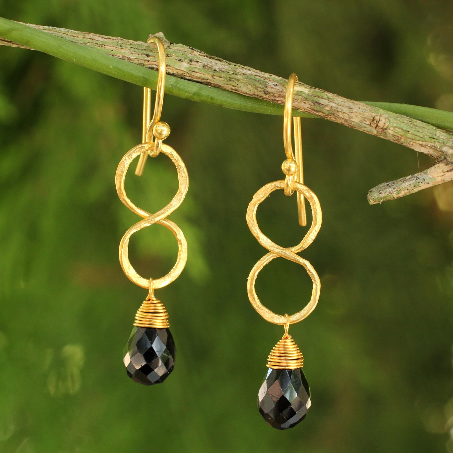 Infinity 24k Gold Plated Black Onyx Earrings