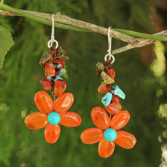 Sunny Blooms Carnelian & Silver Plated Earrings