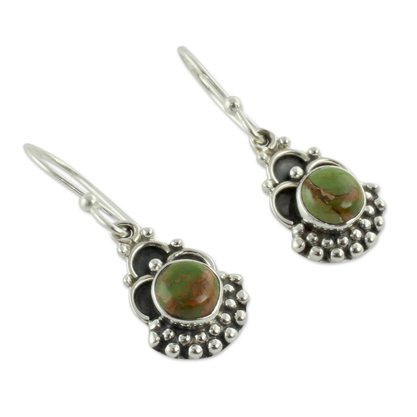 Green Rapture Sterling Silver Earrings Handcrafted with Green Turquoise