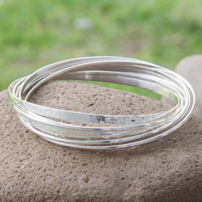 Rippled Water Taxco Sterling Silver Bangle Bracelet