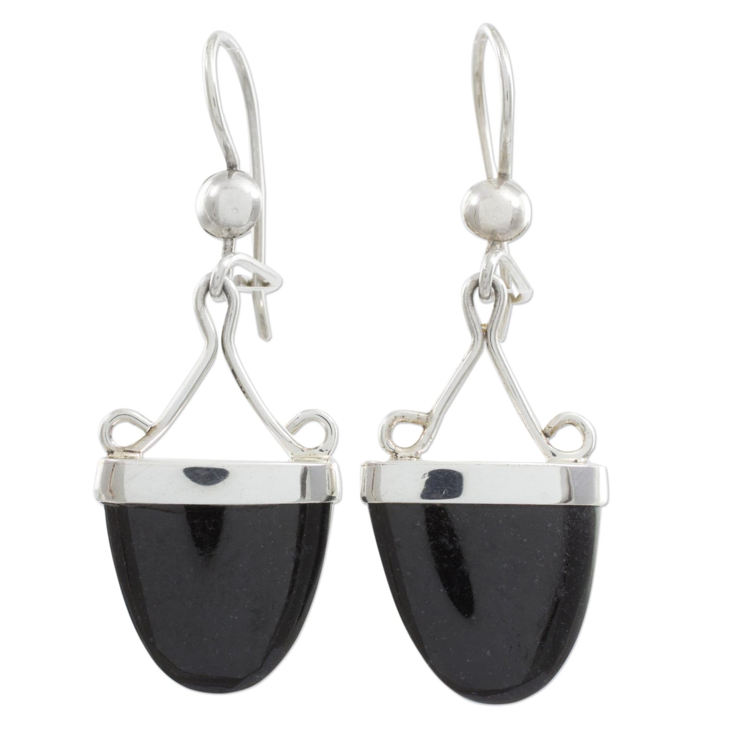 Power of Life Artisan Crafted Black Jade and Sterling Silver Earrings