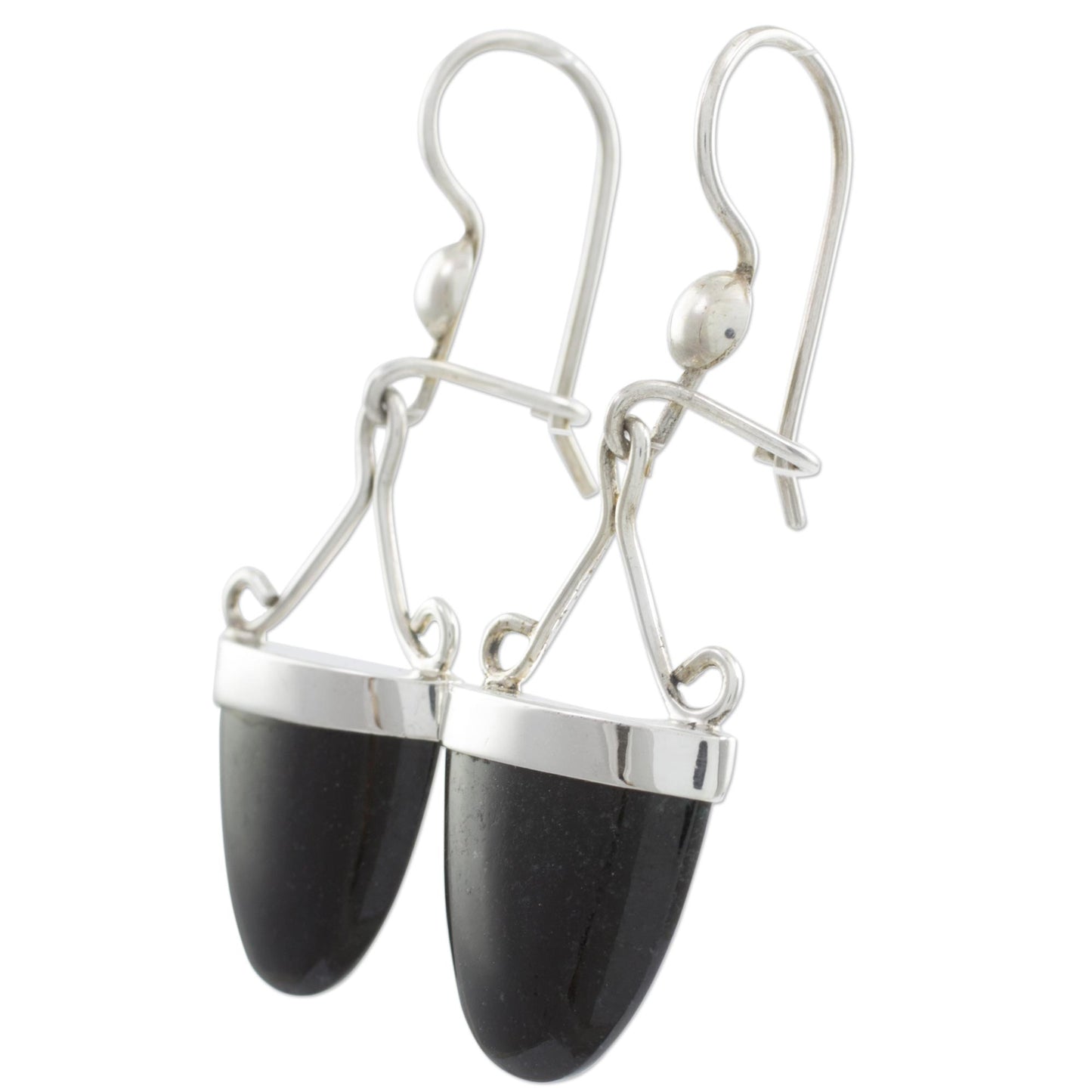 Power of Life Artisan Crafted Black Jade and Sterling Silver Earrings