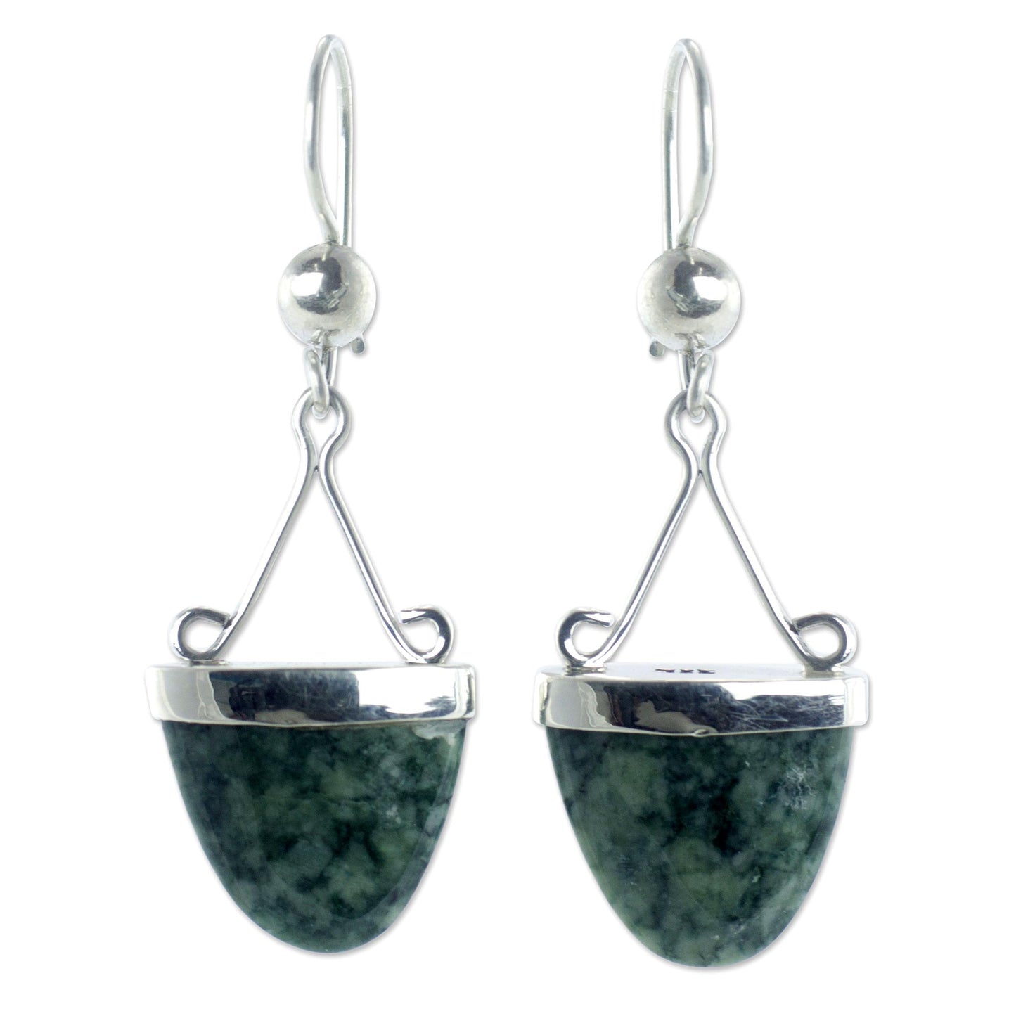 Power of Life Artisan Crafted Green Jade Sterling Silver Earrings