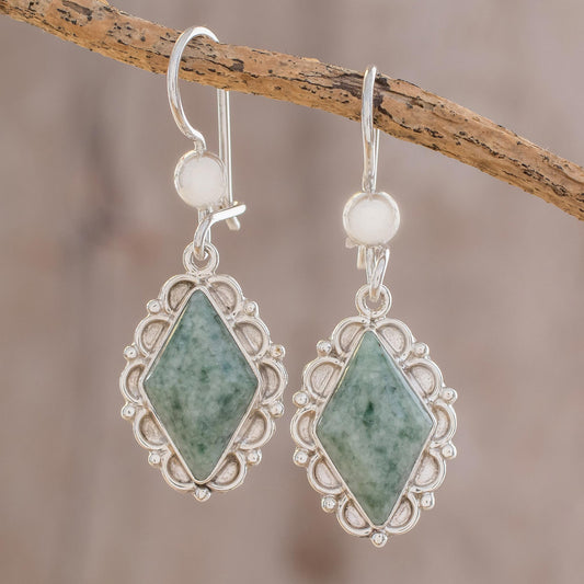 Diamond Dahlia Guatemalan Light Green Jade Earrings