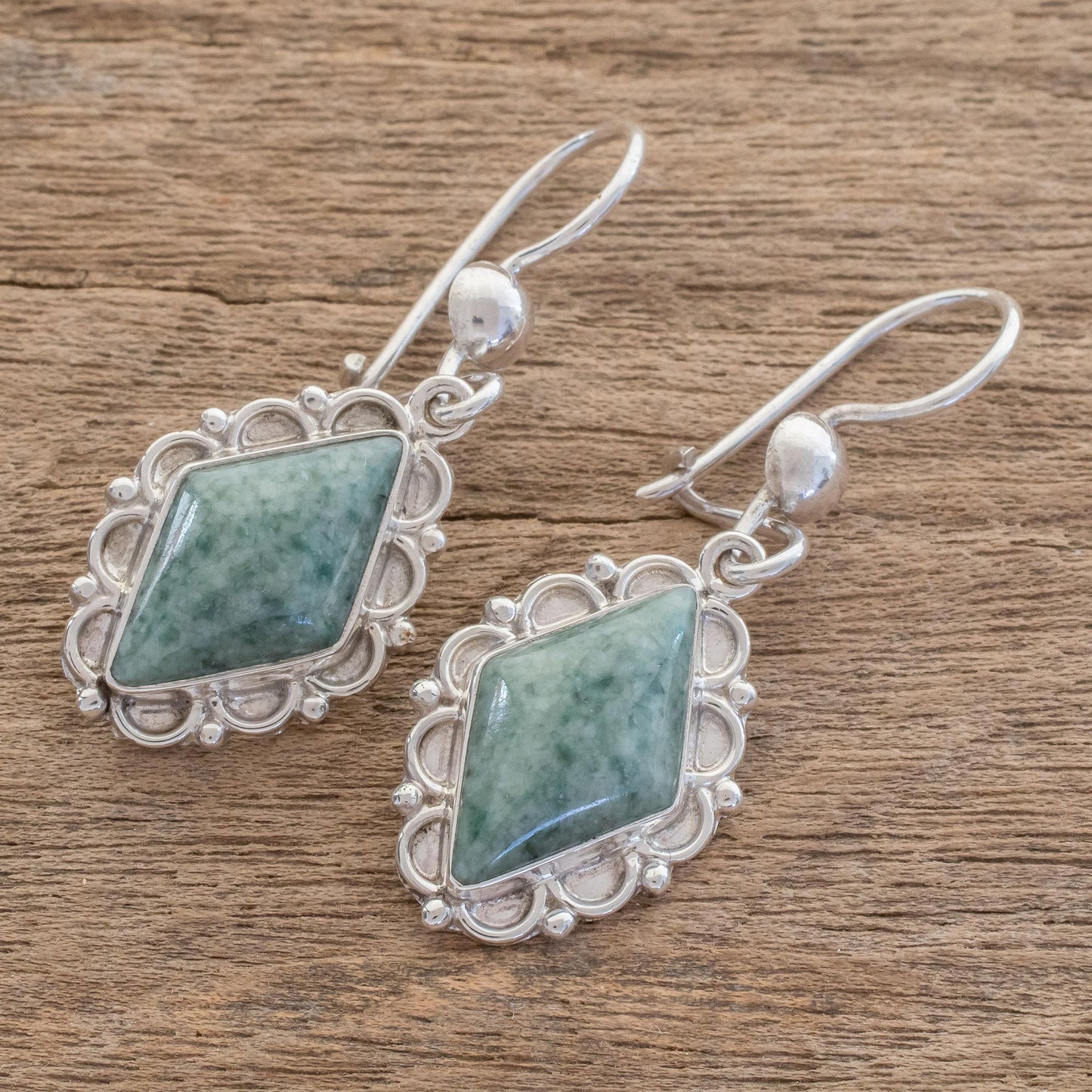 Diamond Dahlia Guatemalan Light Green Jade Earrings