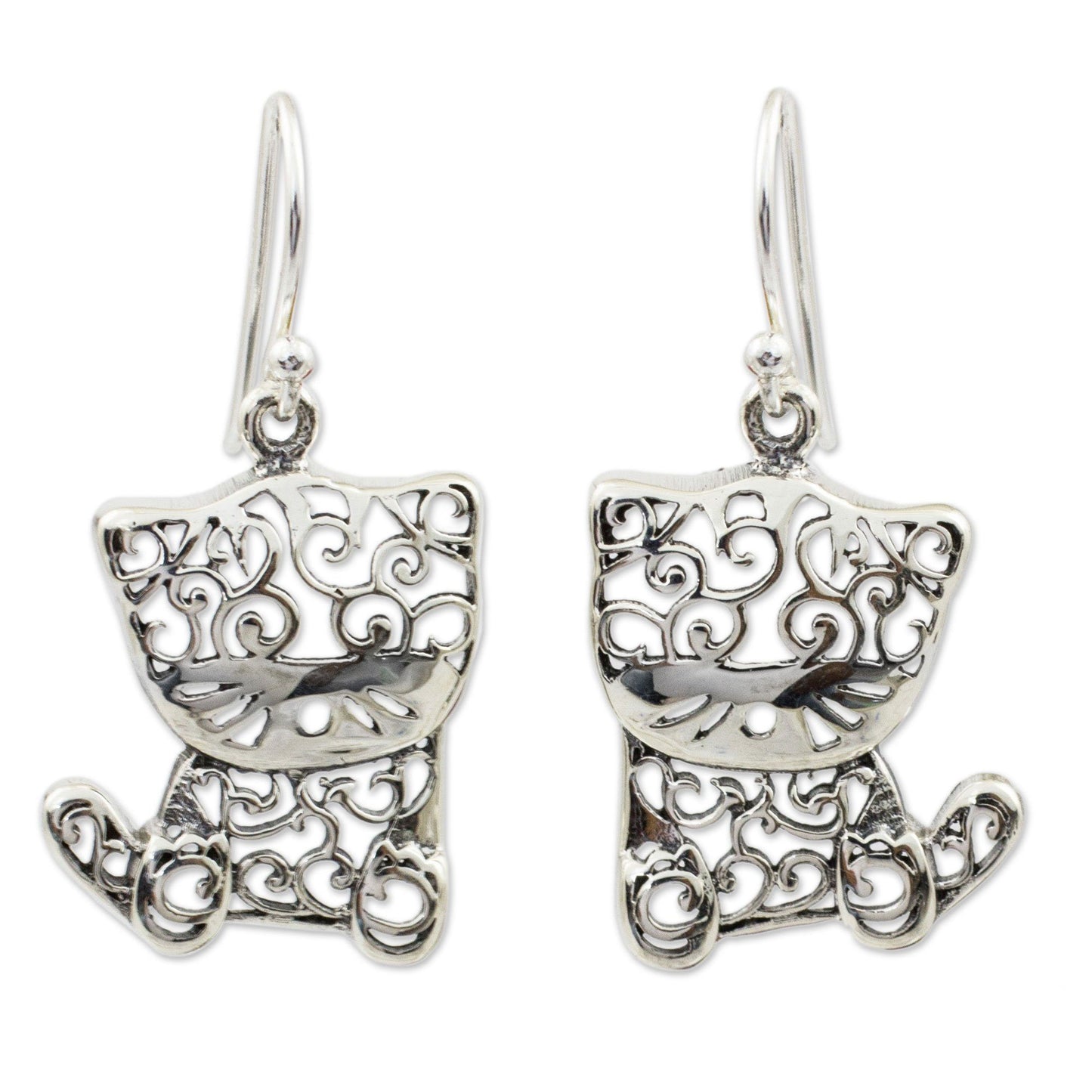 NOVICA - Filigree Kitten Sterling Silver Earrings