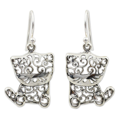 NOVICA - Filigree Kitten Sterling Silver Earrings