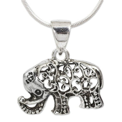 Sterling Silver Filigree Elephant Pendant Necklace