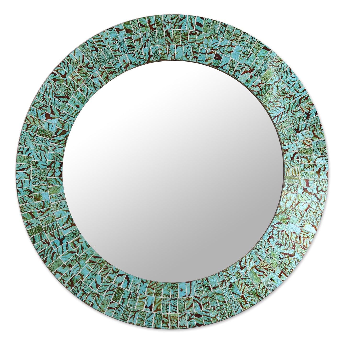 Turquoise Sunset Glass Tiles Round Wall Mirror