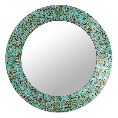 Turquoise Sunset Glass Tiles Round Wall Mirror